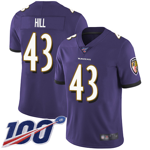 Baltimore Ravens Limited Purple Men Justice Hill Home Jersey NFL Football #43 100th Season Vapor Untouchable->baltimore ravens->NFL Jersey
